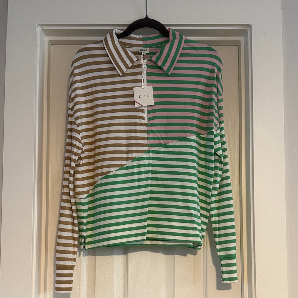 NWT KULE Striped Green and Brown Long Sleeve Shirt